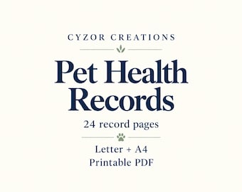 Pet Health Record Printable PDF, Vaccination History and Vet Visit Notes, 24 Record Pages, Letter and A4, Static Print and Write