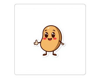 Kawaii Coffee Bean Sticker, Retro Character Vinyl Decal, Laptop Tumbler Planner Graphic