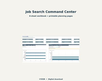 Job Search Tracker Spreadsheet and Printable Planner, Applications Interviews Networking Offers, Google Sheets Workflow