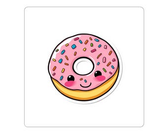 Kawaii Donut Sticker, Pink Sprinkle Vinyl Decal, Laptop Planner Accessory