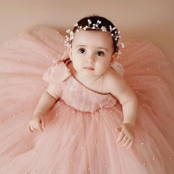 Blush Flower Girl Dress - Birthday Wedding Party ,Tulle Lace Dress , Holiday Bridesmaid Flower Girl Blush Pink
