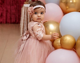 Baby Girl dress Special Occasion, Birthday Dress Girls Blush Dress,  Baby Girl Party Dress, First Birthday Dress