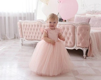 Flauschiges Spitzenkleid für Babys, erster Geburtstagskleid, Kleid mit Schleife, Kleid für kleine Prinzessin, 1