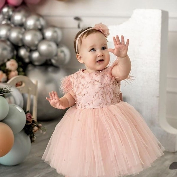 Flower girl dress tulle, First Birthday dress, Baby girl dress , Baby girl Party Dress, Blush flower girl dress, Toddler tutu dress