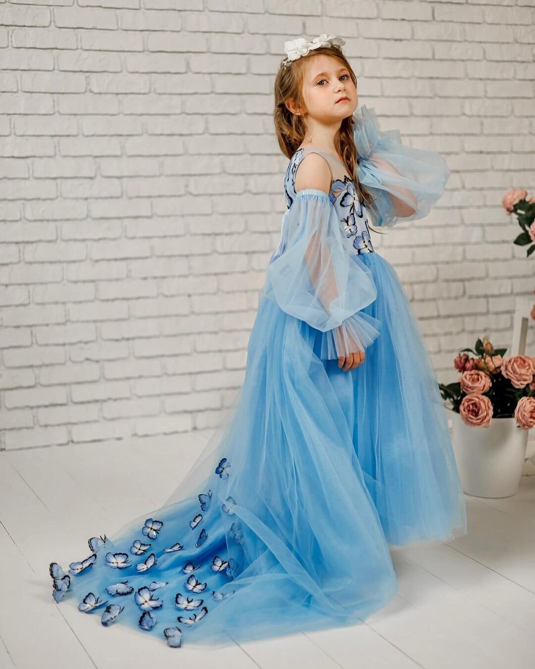 Tulle Light Blue Flower Girl Dress with Appliques main image 1