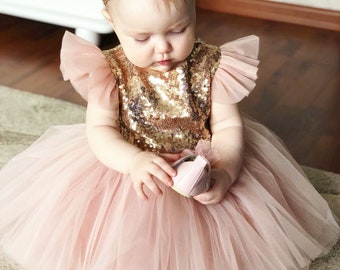 Erster Geburtstagskleid, Baby-Mädchen-Partykleid für besondere Anlässe, 1. Geburtstagskleid, Geburtstagskleid Mädchen Rougekleid, Geburtstagsoutfit