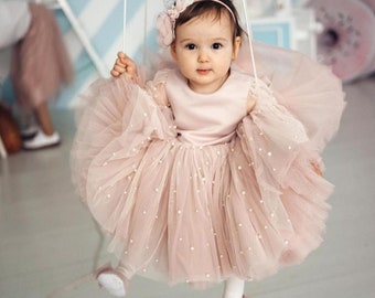 Erster Geburtstagskleid, Baby-Mädchen-Partykleid für besondere Anlässe, 1. Geburtstagskleid, Geburtstagskleid Mädchen Rougekleid, Geburtstagsoutfit