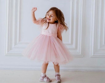 Baby-Mädchen-Kleid, Erster Geburtstagskleid, Geburtstagskleid Mädchen Blush Kleid, 1. Geburtstagskleid, besonderer Anlass