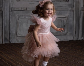 Errötendes Blumenmädchenkleid, Blumenmädchenkleid, Junior-Brautjungfernkleid, Tutu-Kleid, Spitzenblumenmädchenkleid