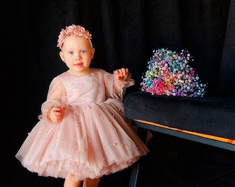 Erster Geburtstagskleid, Baby-Mädchen-Kleid für besondere Anlässe, Geburtstagskleid Mädchen Blush-Kleid, Baby-Mädchen-Partykleid, 1. Geburtstagskleid