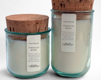 Tobacco Rose Farmhouse Collection, Natural Cork Top Candle - Rose petals, Tobacco Leaves, and Vanilla