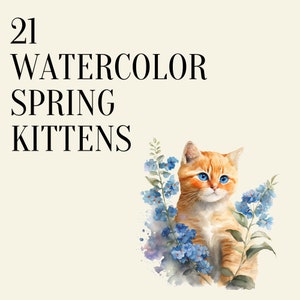 Aquarelle Floral chats Clipart Bundle, aquarelle Clipart chatons, Digital Kitty mignon animaux Illustration, usage Commercial, PNG, CottageCore