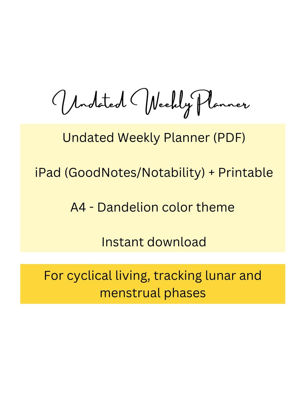 Dandelion Undated Weekly Planner PDF (A4) | Digital Planner for iPad ...