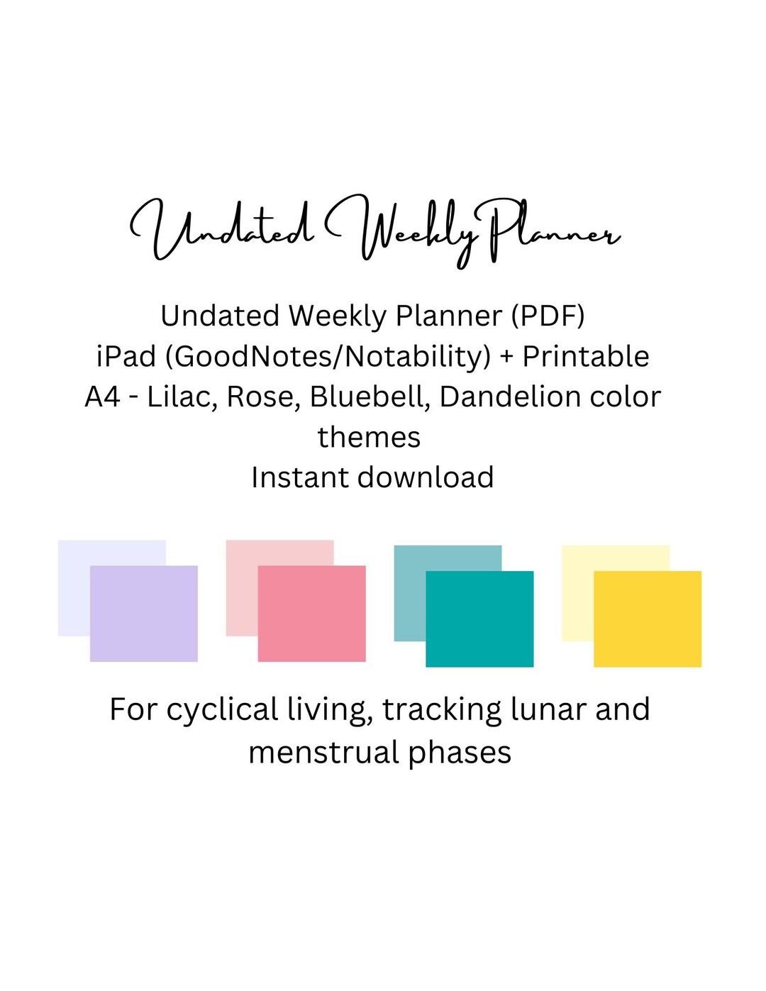 4 Color Bundle Undated Weekly Planner PDF (A4) | Digital Planner for ...