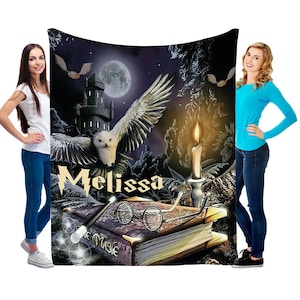 Magic Wizard Custom Blanket, Starry NightPersonalized Throw, Valentine&#39;s Gifts, Magic School Design, Fantasy Vacation Present, Gift For Her