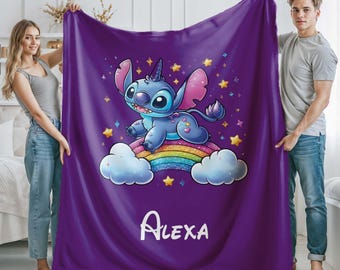 Personalized  Blanket, Custom Name Stitch Blanket, Best Christmas Gift, Baby & Kids Throw with Stitch, Cozy and Personalized Disney Gift