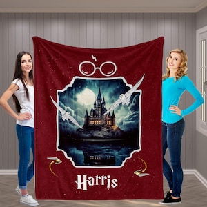 Magic School, Best Christmas Gift, Custom Starry Night Blanket, Custom Name Blanket, Fantasy Blanket, Vacation gift, Magic Wizard, Kids Gift