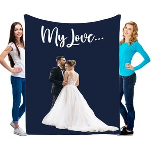 Custom Picture Text Blanket, Gift for Her Him, Repair Picture Photo, Personalized Christmas Wedding Anniversary Photo Collage Name Blanket