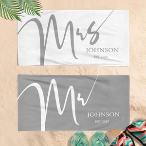 Personalized Couple Beach Towels Set, Custom Mr and Mrs Towels, Wedding Gift, Honeymoon Essentials Perfect Gift for Weddings