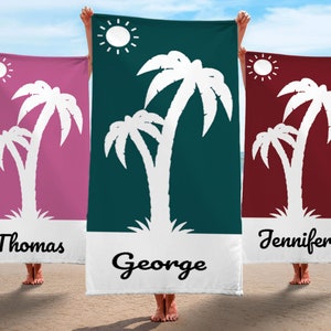 Palm Tree Personalized Beach Towel, Personalized Name Bath Towel, Custom Pool Towel,Beach Towel With Name,Birthday Vacation Gift,Custom Gift