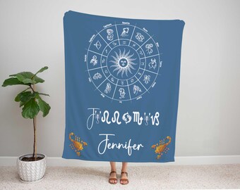 Personalized Blanket, Custom  Name Zodiac Throw, Horoscope Astrology Gifts, Christmas Gift, Zodiac Home Decor,  Zodiac Blanket Gift Idea