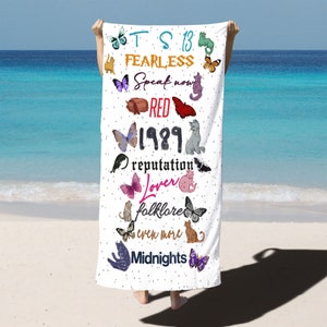 Christmas Gift, Cat Butterfly Towel, Vacation Gift,  Concert Gift, Bath & Pool Towel, Anniversary/Birthday Beach Towel, Beautiful Word Towel