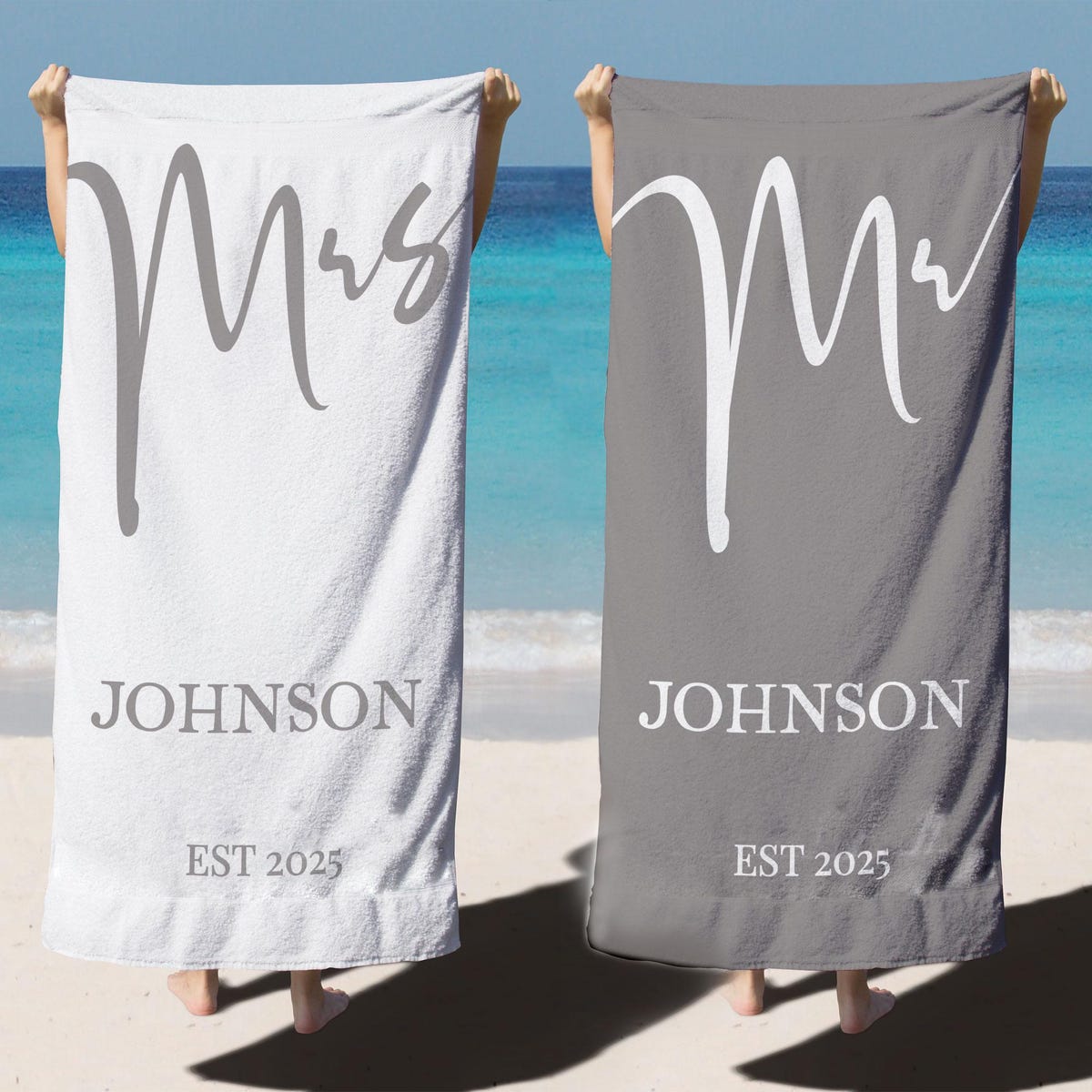 Personalized Couple Beach Towels Set, Custom Mr and Mrs Towels, Wedding Gift, Honeymoon Essentials Perfect Gift for Weddings - Etsy