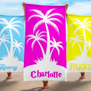 Palm Tree Custom Beach Towel Family Vacation Gift Custom Name Towel Adult/Kids Towel Custom Pool Towel With Name Birthday Vacation Gift