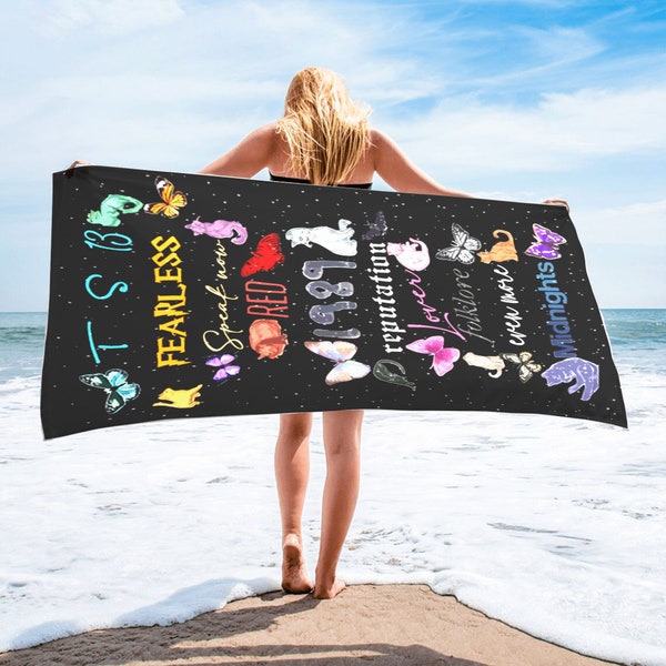 Christmas Gift, Cat Butterfly Towel, Vacation Gift,  Concert Gift, Bath & Pool Towel, Anniversary/Birthday Beach Towel, Beautiful Word Towel