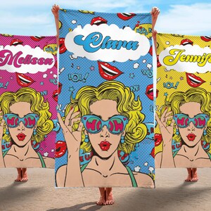 New RETRO Style Custom Beach Towel Personalized Name Bath Towel Custom Pool Towel Beach Towel With Name Outside Birthday Vacation Gift