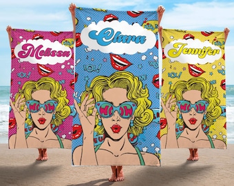 New RETRO Style Custom Beach Towel Personalized Name Bath Towel Custom Pool Towel Beach Towel With Name Outside Birthday Vacation Gift