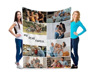 Custom Picture Text Blanket, Gift for Her Him, Repair Picture Photo, Personalized Christmas Wedding Anniversary Photo Collage Name Blanket