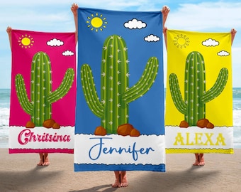 Cactus Towel, Cute Beach Towel, Beach Bachelorette Party Gifts, Personalized Beach Towel, Tropical Bachelorette Party Favors,  Beach Party