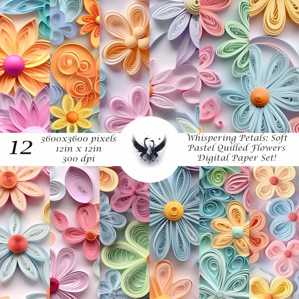 Pastel Quilled Flowers Digital Paper Set!