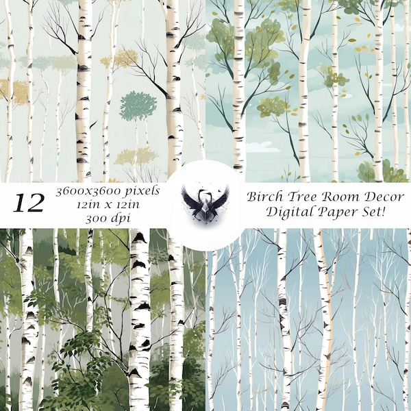 Birch Tree Baby Room Decor Digital Paper Set!