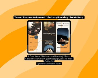 Travel Planner Travel Journal Travel Itinerary Packing List Photo Gallery Reflections Bright colours