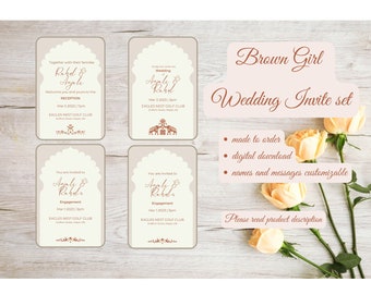 Digital Brown Girl Minimalist Wedding Invite for Engagement Reception Wedding Invite Indian