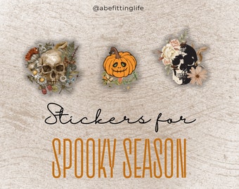 Digital Halloween Stickers Goodnotes transparent background stickers spooky journal stickers skull castle headless horseman pumpkin