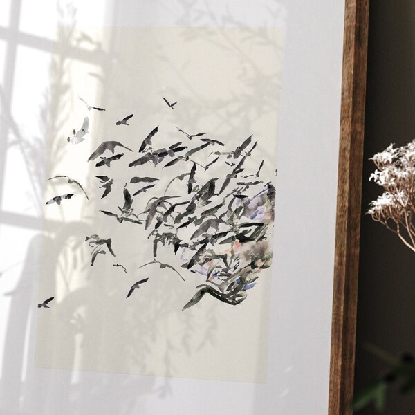 Affiche Artistique Vol d'Oiseaux - Poster Minimaliste en Noir et Blanc - Décoration Murale Élégante - Disponible en A4, A5, A6