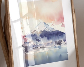 Watercolor Poster Mount Fuji - Zen and Peaceful Wall Decoration, Modern Japanese Art, Unique Gift Idea