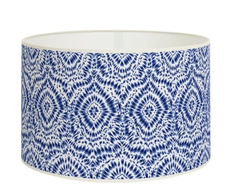 Lampshade for lamp or ceiling suspension - Motifs blue, Batik Tie dye blue - Solvent free vegetable-based inks