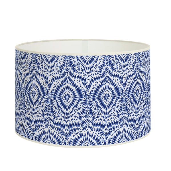 Lampshade for lamp or ceiling suspension - Motifs blue, Batik Tie dye blue - Solvent free vegetable-based inks