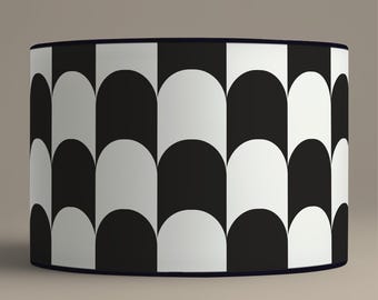 Lampshade for table lamp - Black and white printed Art Deco lampshade - Available as a table lamp base or pendant light.