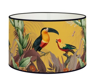 Sunny tropical lampshade, Toucan and parrot patterns, Colorful pendant for an invigorating atmosphere, Available in lampshade and pendant