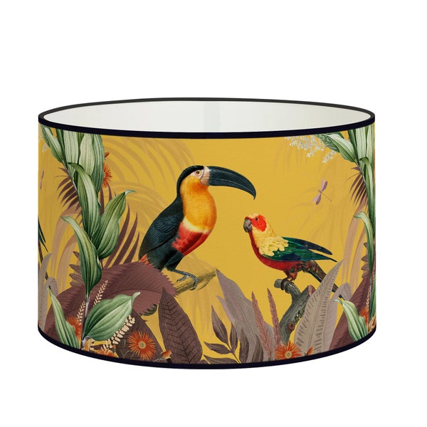 Sunny tropical lampshade, Toucan and parrot patterns, Colorful pendant for an invigorating atmosphere, Available in lampshade and pendant