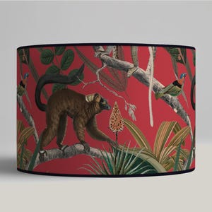 Lampshade for table lamp - Exotic jungle lampshade with lemurs and birds - Available as a lamp base or pendant.