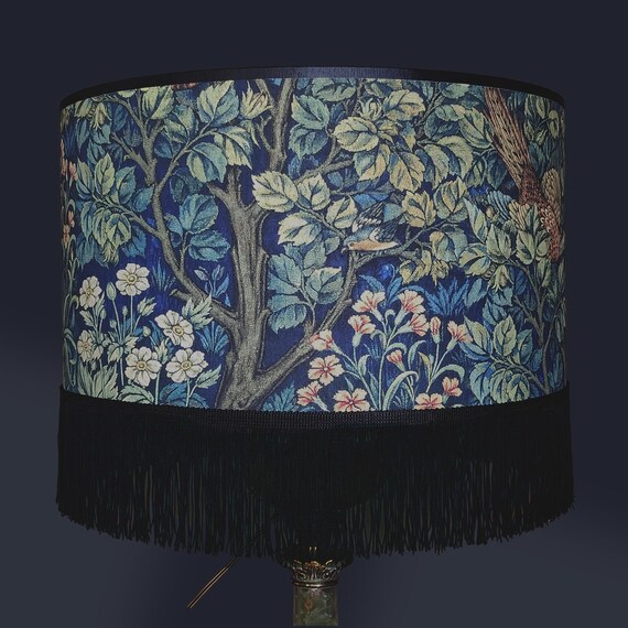 Fringed Lampshade – William Morris Style Arts & Crafts Lampshade – Available as a Table Lamp or Pendant Light.