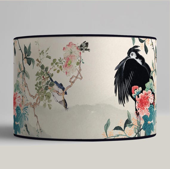 Lampshade for table lamp - Lampshade with Japanese birds and flowers motif - Available for table lamp or pendant light.
