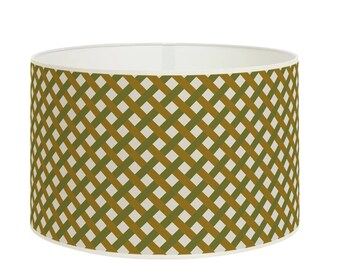 Modern lampshade, olive and cream diamond geometric pattern, contemporary design, classic decoration. Available in lampshade and pendant
