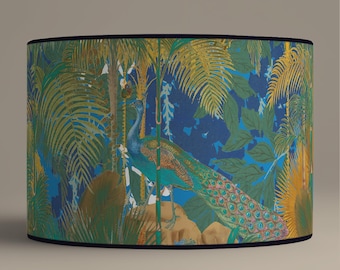 Lampshade for table lamp – Graphic Jungle Peacock Birds Design – Available as a table lamp or pendant light.